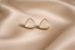 Mangamta Minimalist White Triangle Stud Earrings for Women | Gold-Tone Stainless Steel Earrings