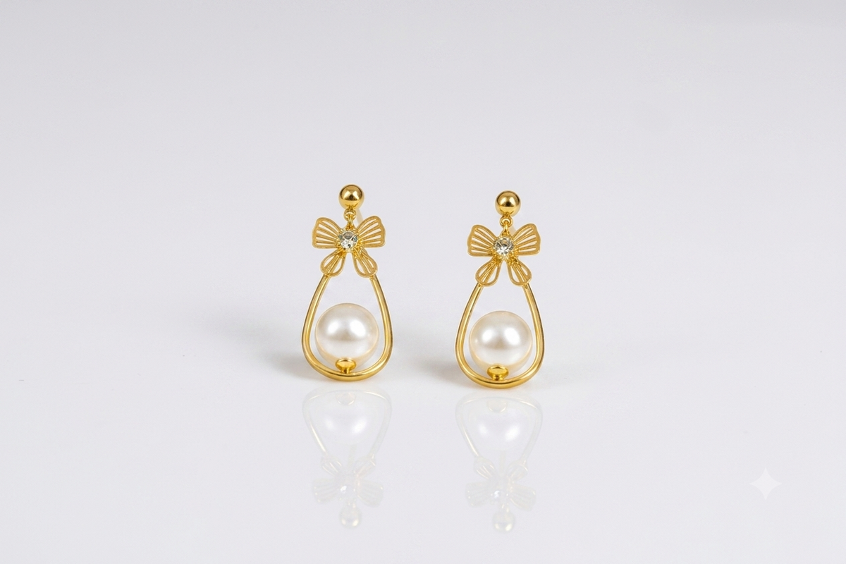 Mangamta Bow Pearl Drop Earrings for Women – Designer Fashion Earrings