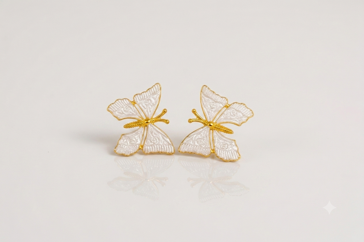 Mangamta White Butterfly Stud Earrings for Women – Designer Fashion Earrings