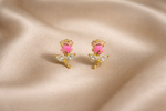 Mangamta Pink Rose Crystal Stud Earrings for Women | Gold-Tone Floral Designer Earrings