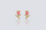 Mangamta Pink Rose Crystal Stud Earrings for Women | Gold-Tone Floral Designer Earrings