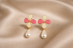 Mangamta Pink & White Floral Pearl Drop Earrings for Women – Designer Fashion Earrings