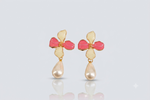 Mangamta Pink & White Floral Pearl Drop Earrings for Women – Designer Fashion Earrings