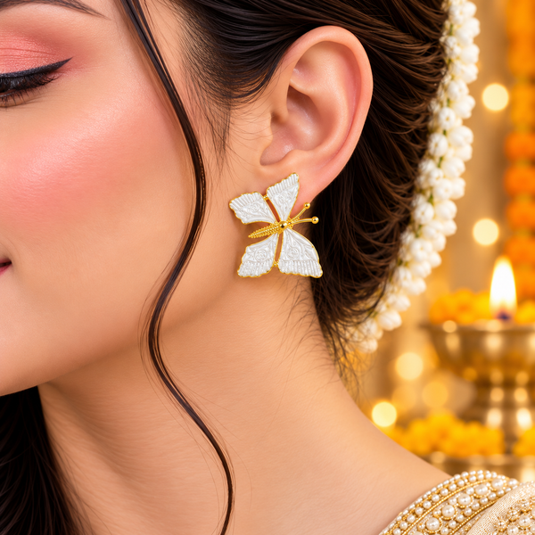 Mangamta White Butterfly Stud Earrings for Women – Designer Fashion Earrings