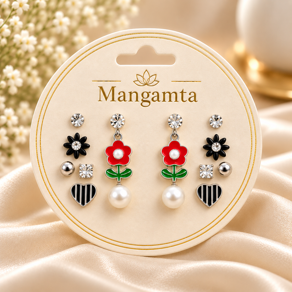 Mangamta 7 Pairs Steel Stud & Drop Earrings Combo Set for Women & Girls.