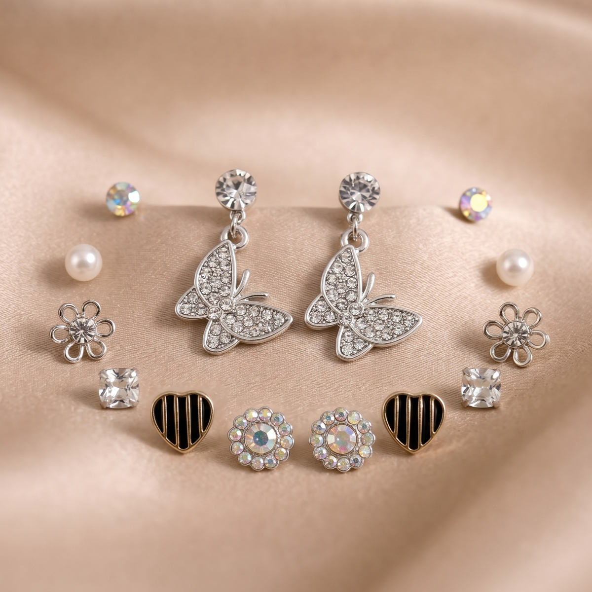 Mangamta Sparkling Butterfly Dangle & Multi-Stud Earrings Combo