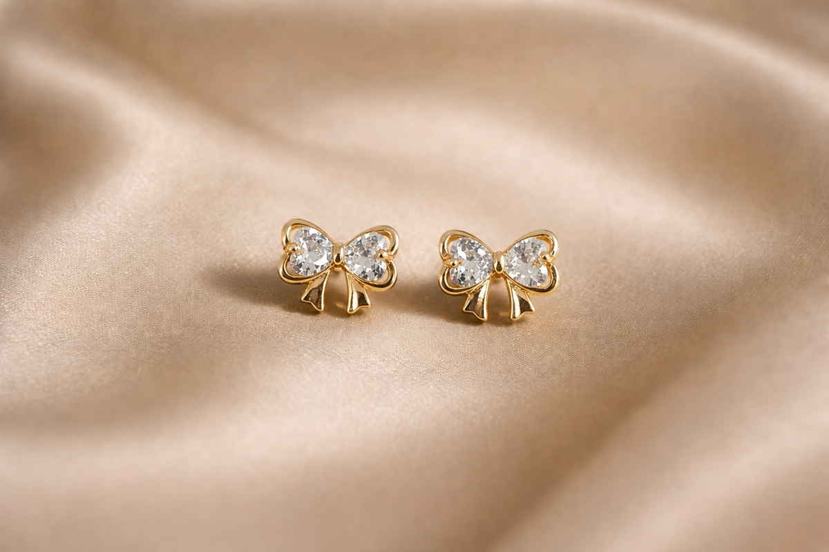 Mangamta Dainty Crystal Bowknot Ribbon Stud Earrings
