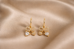 Mangamta Dainty Bowknot with Double Heart Drops Huggie Earrings