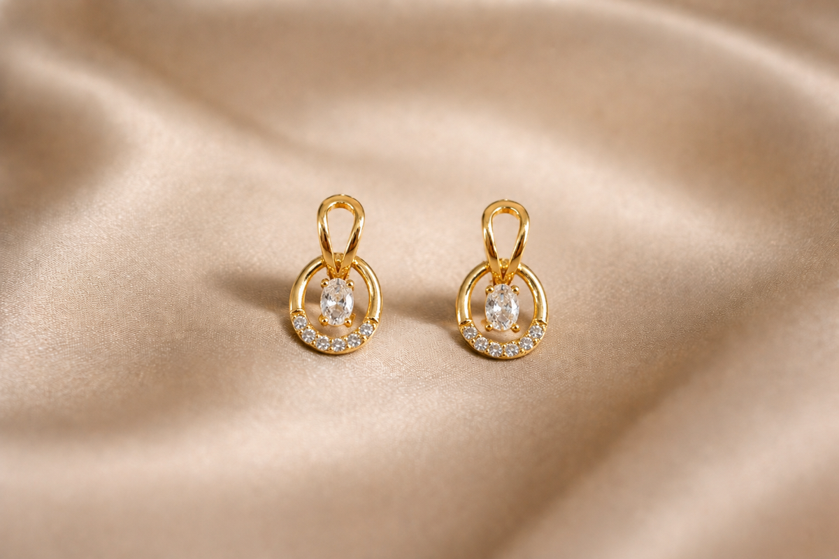 Mangamta Floating Oval Solitaire Halo Dangle Stud Earrings