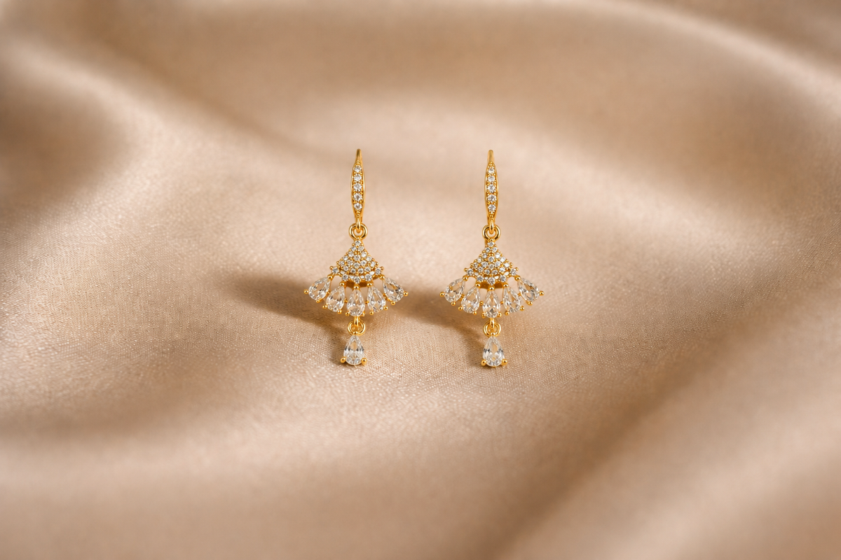 Mangamta Tiered Fan Chandelier Pear Drop Earrings