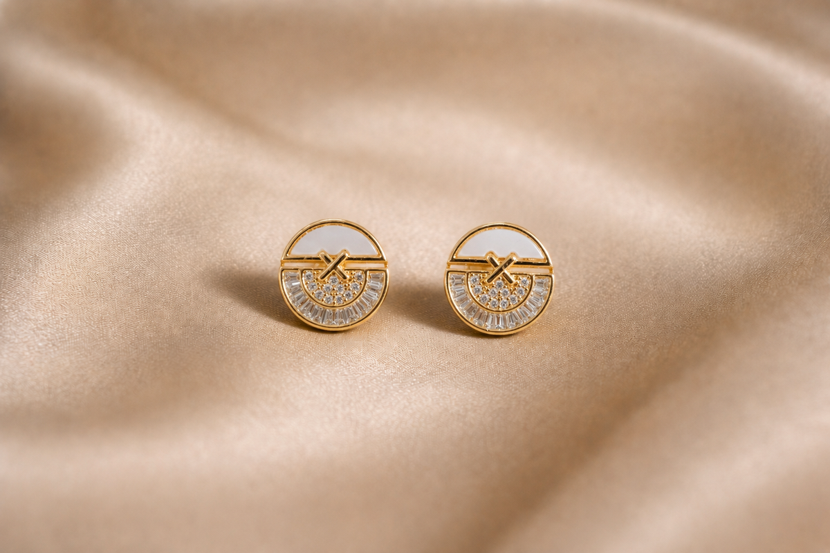 Mangamta Modern Dual-Tone Circular Medallion Stud Earrings