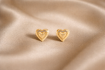 Mangamta Textured Golden Heart with Stone Accents Stud Earrings
