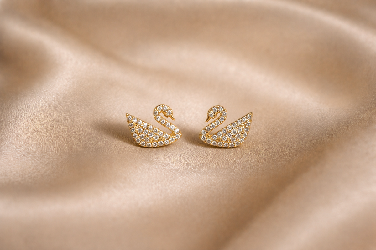 Mangamta Dainty Sparkling Paved Swan Silhouette Stud Earrings