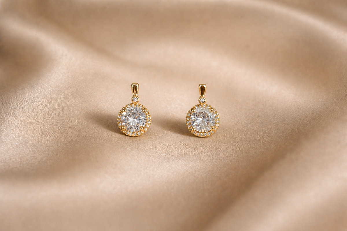 Mangamta Round Solitaire Halo Drop Dangle Earrings