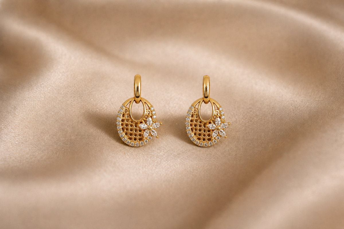 Mangamta Ornate Filigree Oval with Marquise Flower Dangle Earrings