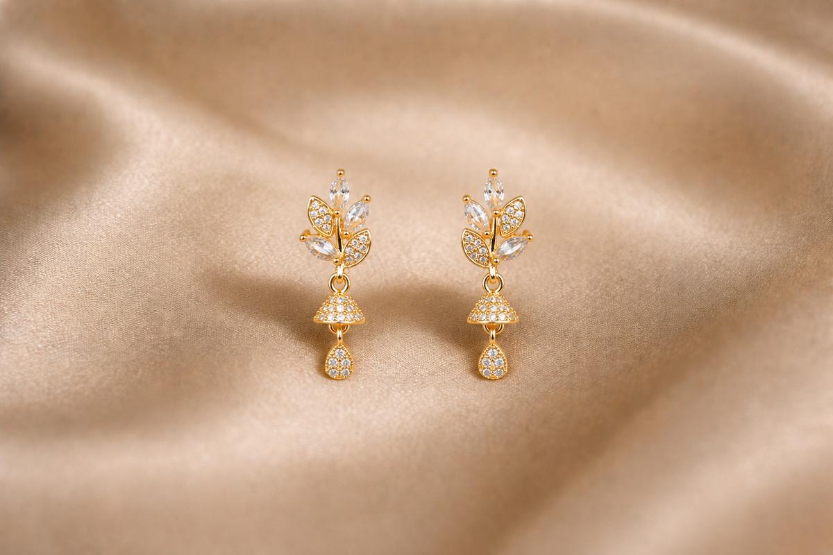 Mangamta Marquise Stone Leaf Cluster Jhumki Drop Earrings