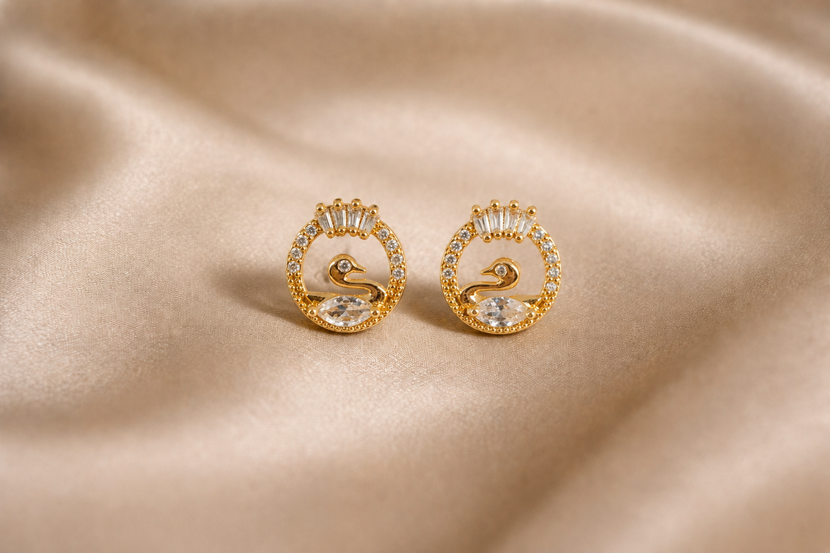 Mangamta Crowned Swan in Stone Circular Halo Stud Earrings