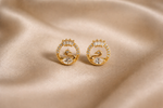 Mangamta Crowned Swan in Stone Circular Halo Stud Earrings