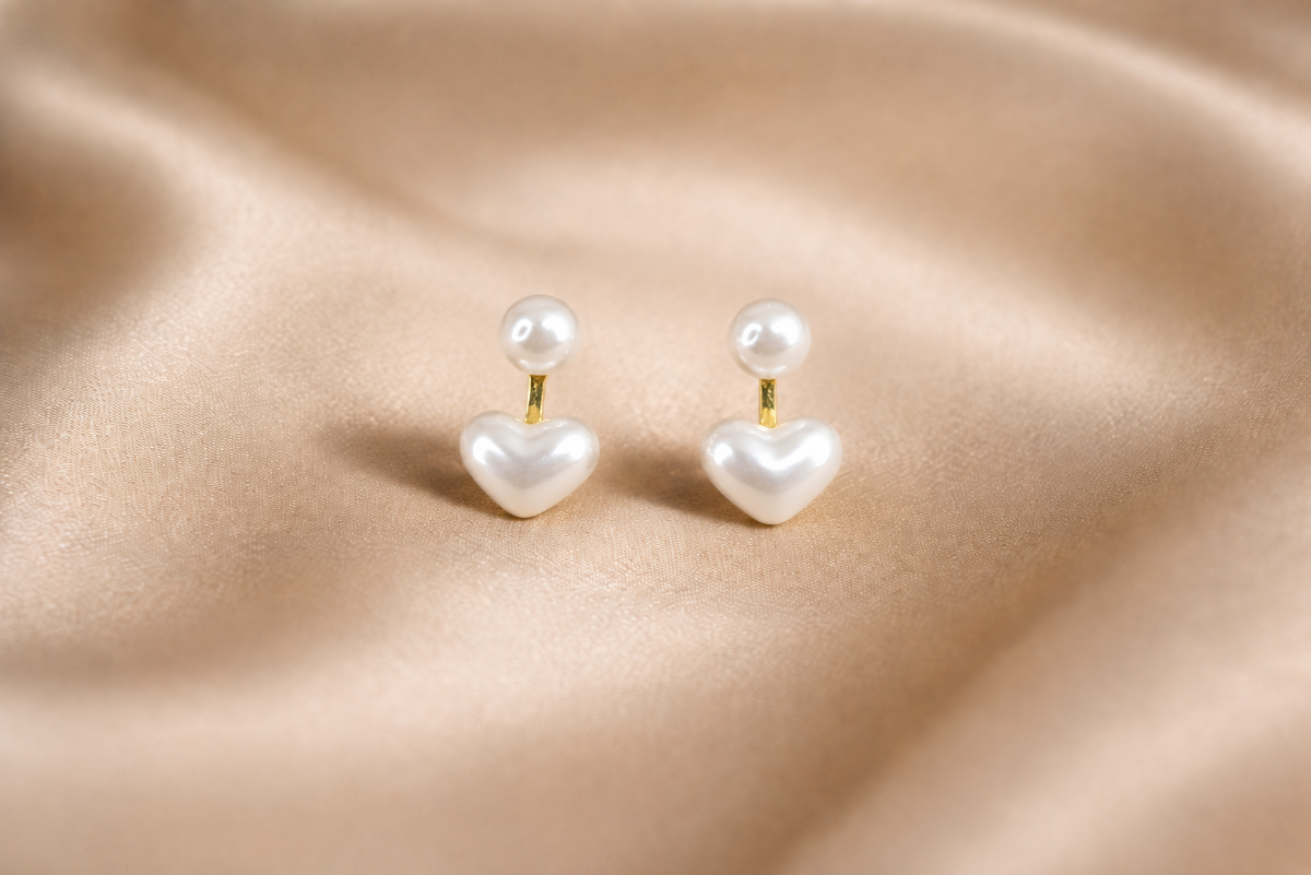 Mangamta Dual Pearl Heart Jacket Stud Earrings