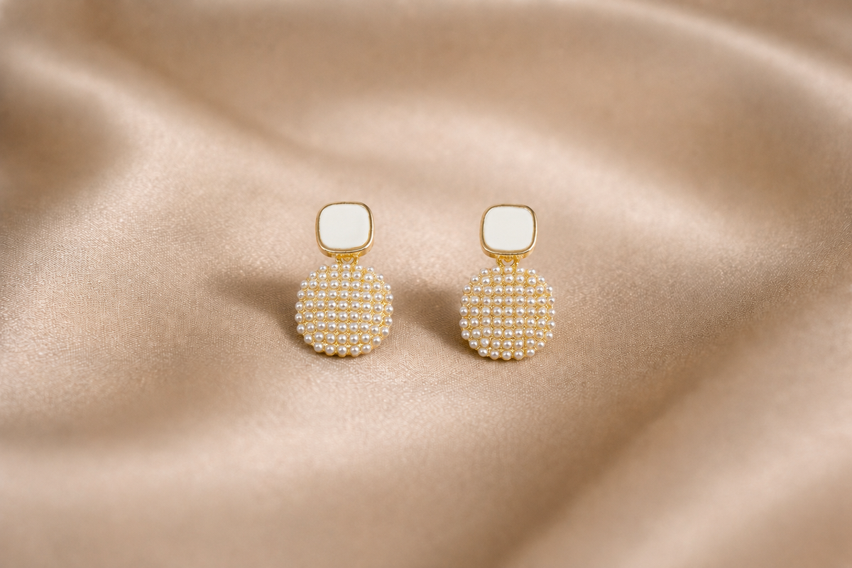 Mangamta Enamel & Clustered Pearl Geometric Drop Earrings