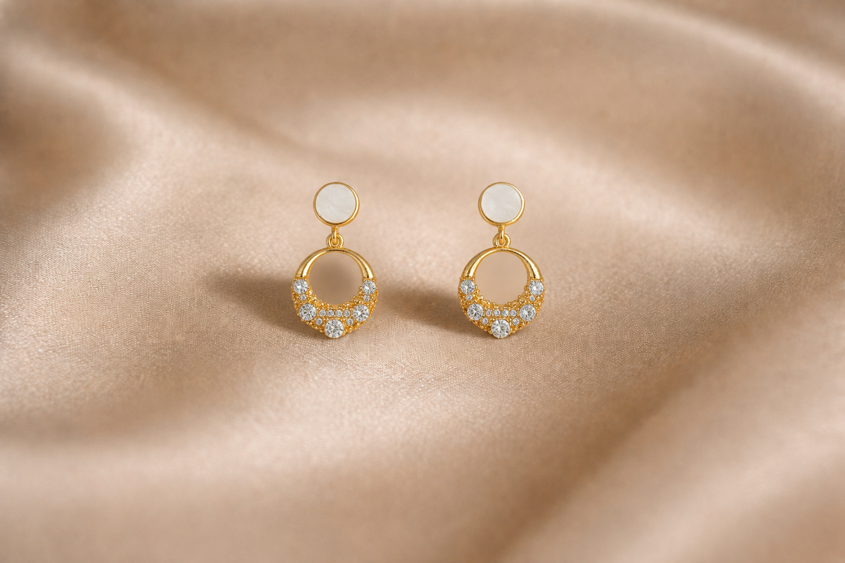 Mangamta Mother of Pearl Inset Disc Drop Earrings