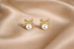 Mangamta Pavé Ribbon Bow Faux Pearl Stud Earrings