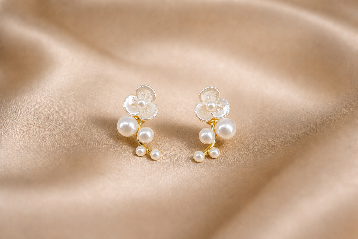 Mangamta Frosted Blossom & Clustered Pearl Stud Earrings