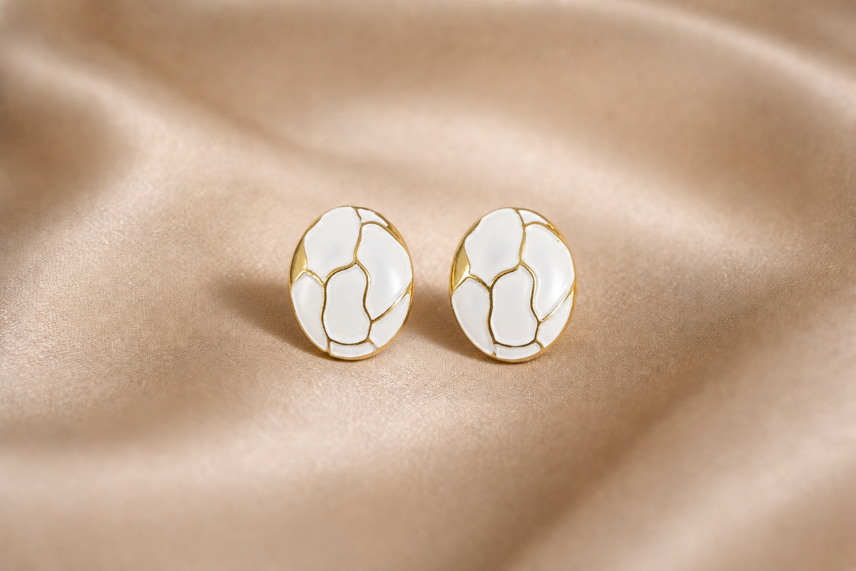 Mangamta Modern Mosaic Ceramic Pattern Oval Stud Earrings