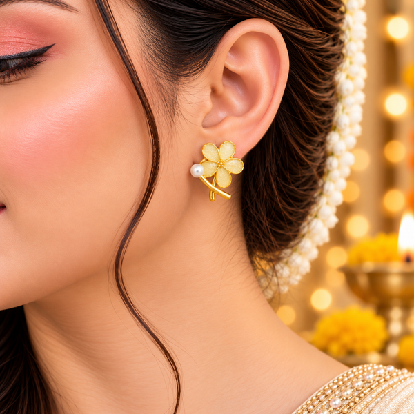 Mangamta Floral Pearl Accent Stud Earrings for Women – Designer Fashion Earrings.