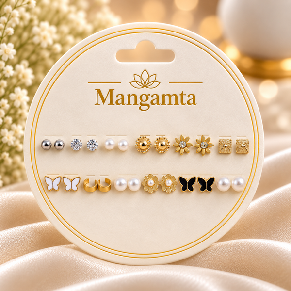 Mangamta 12-Pair Multi-Design Daily Wear Stud Earrings Combo Set