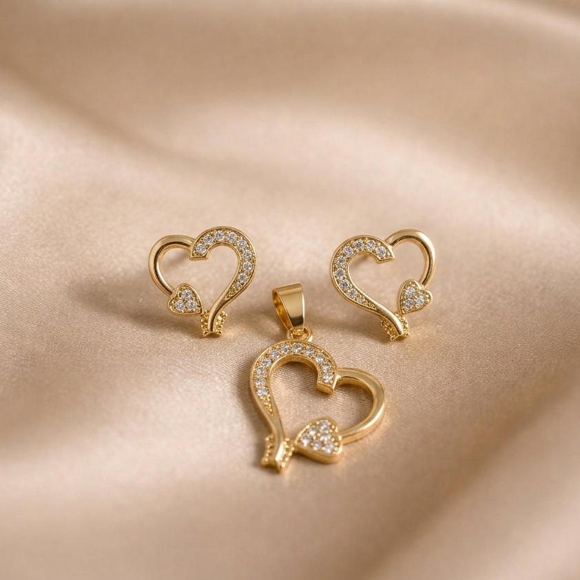Elegant Heart Design Pendant Set