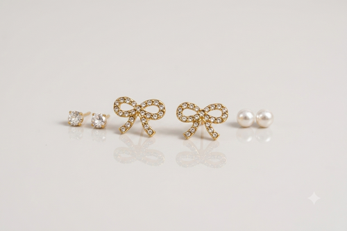 Mangamta 3 Pair Earrings Combo Set for Women – Bow, Crystal Stud & Pearl Stud Designer Fashion Earrings.