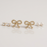 Mangamta 3 Pair Earrings Combo Set for Women – Bow, Crystal Stud & Pearl Stud Designer Fashion Earrings.