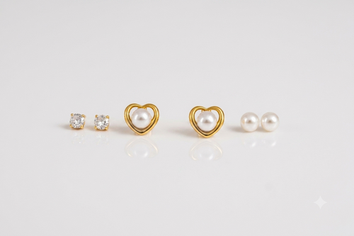 Mangamta 3 Pair Earrings Combo Set for Women – Crystal Stud, Heart Pearl Stud & Pearl Stud Earrings.