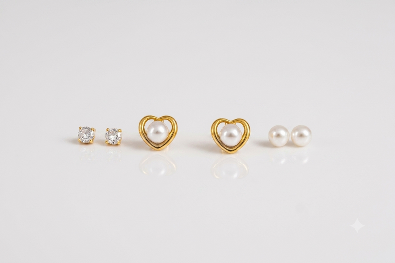Mangamta 3 Pair Earrings Combo Set for Women – Crystal Stud, Heart Pearl Stud & Pearl Stud Earrings.