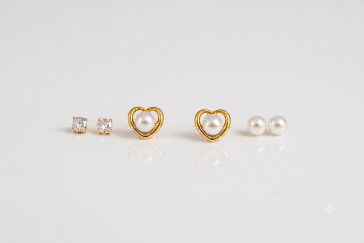 Mangamta 3 Pair Earrings Combo Set for Women – Crystal Stud, Heart Pearl Stud & Pearl Stud Earrings.