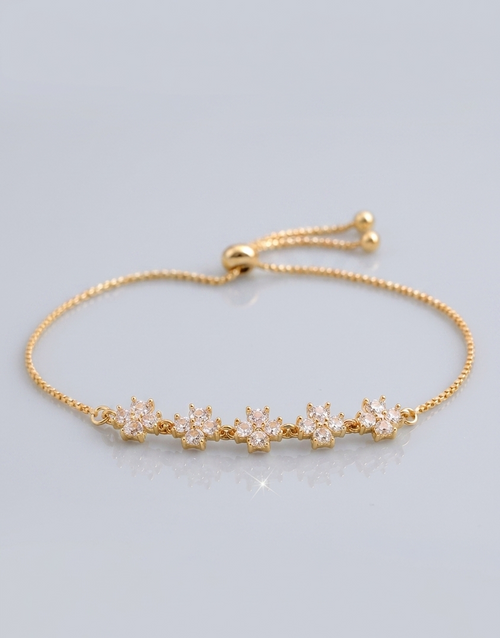 Mangamta Gold Tone Crystal Flower Adjustable Bracelet for Women & Girls