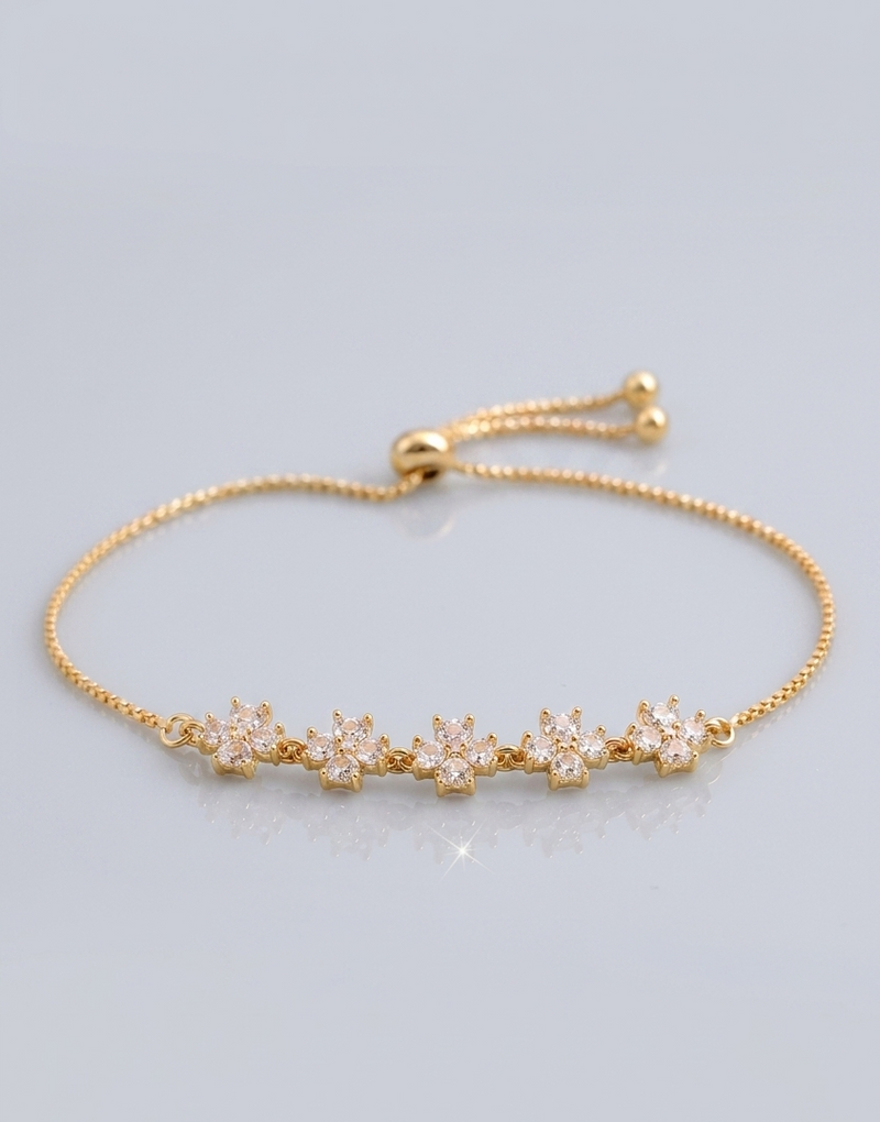 Mangamta Gold Tone Crystal Flower Adjustable Bracelet for Women & Girls