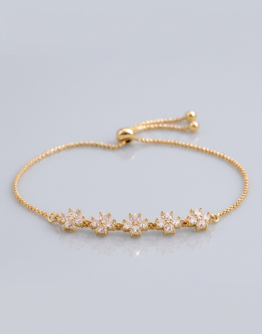 Mangamta Gold Tone Crystal Flower Adjustable Bracelet for Women & Girls