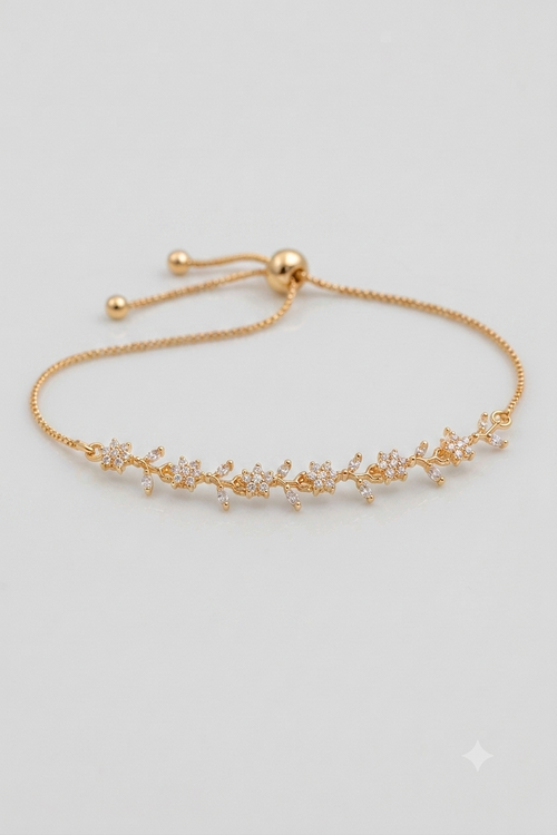 Mangamta Gold Tone Crystal Floral Vine Adjustable Bracelet for Women & Girls.
