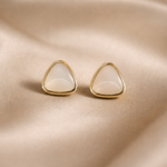Mangamta Minimalist White Triangle Stud Earrings for Women | Gold-Tone Stainless Steel Earrings