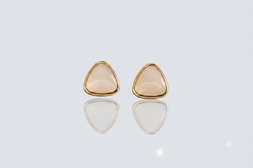 Mangamta Minimalist White Triangle Stud Earrings for Women | Gold-Tone Stainless Steel Earrings