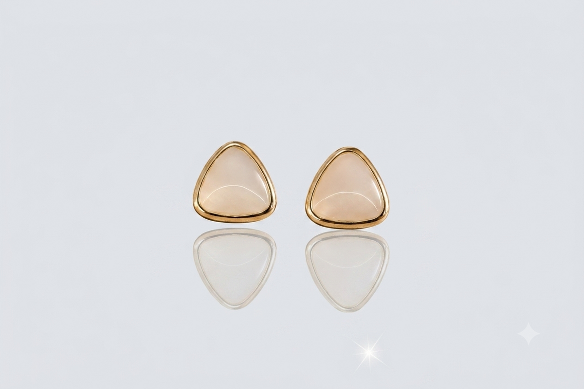 Mangamta Minimalist White Triangle Stud Earrings for Women | Gold-Tone Stainless Steel Earrings