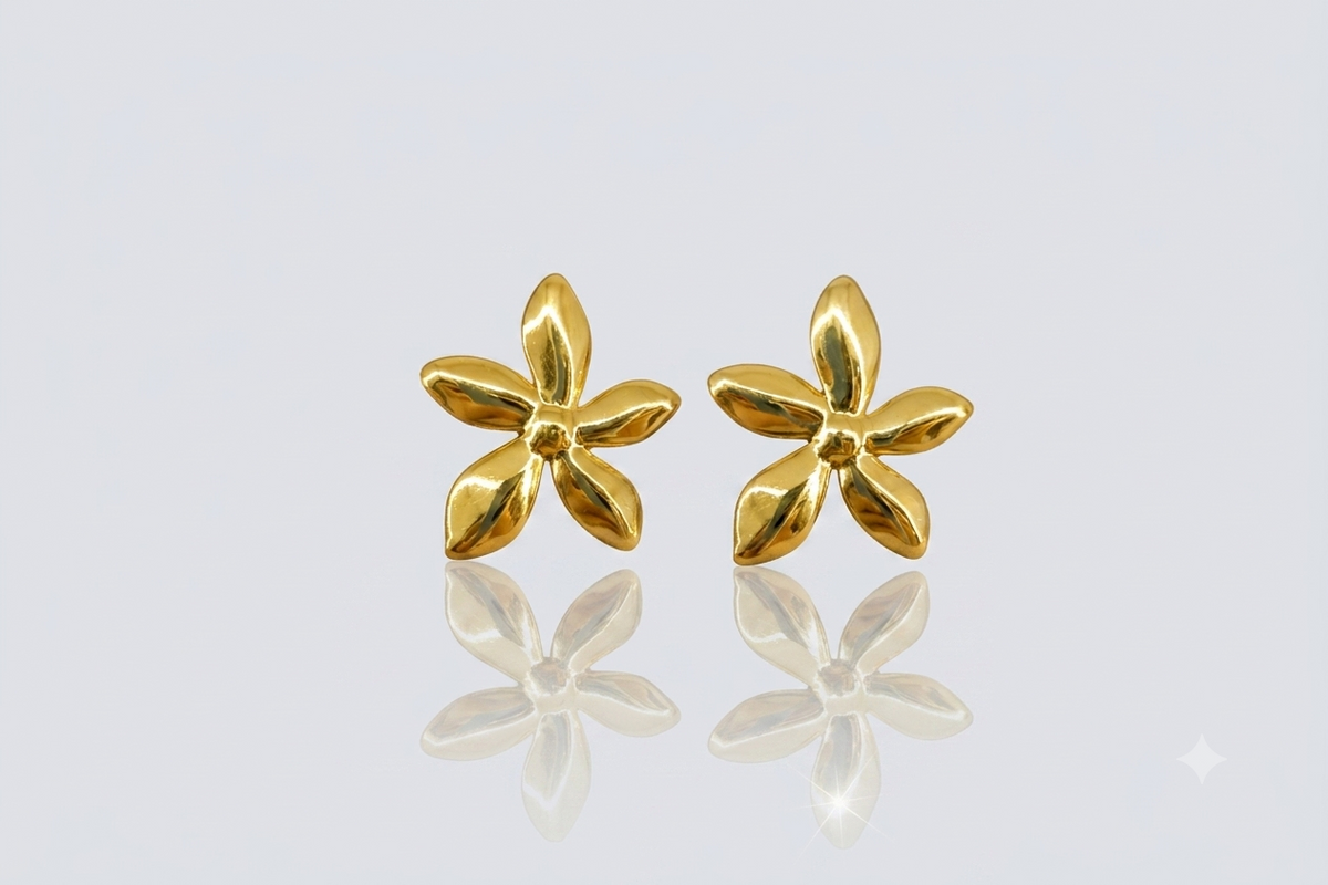 Mangamta Minimalist Gold Flower Stud Earrings for Women | Stainless Steel Floral Earrings