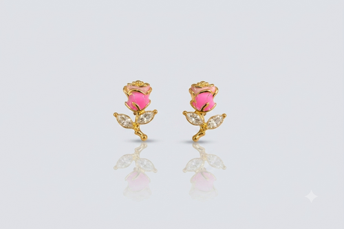 Mangamta Pink Rose Crystal Stud Earrings for Women | Gold-Tone Floral Designer Earrings