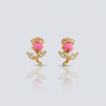 Mangamta Pink Rose Crystal Stud Earrings for Women | Gold-Tone Floral Designer Earrings