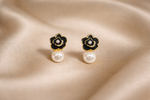 Mangamta Black Floral Pearl Drop Earrings for Women – Designer Fashion Stud Earrings