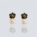 Mangamta Black Floral Pearl Drop Earrings for Women – Designer Fashion Stud Earrings