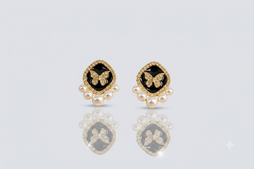 Mangamta Black Butterfly Pearl Stud Earrings for Women – Designer Fashion Earrings