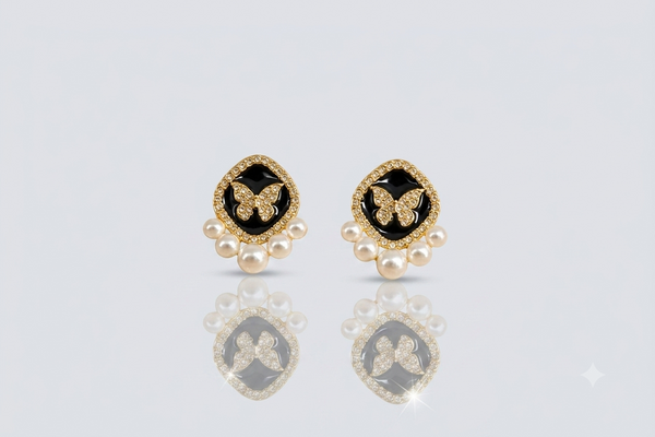 Mangamta Black Butterfly Pearl Stud Earrings for Women – Designer Fashion Earrings